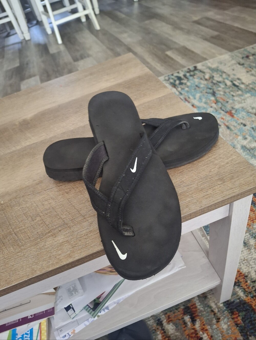 Nike Black Flip Flop Sandals with White Swoosh